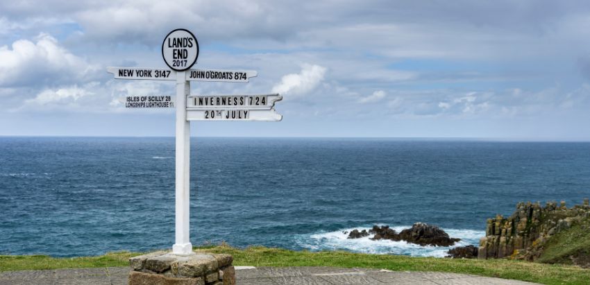 Sign of Land's End in Cornwall.