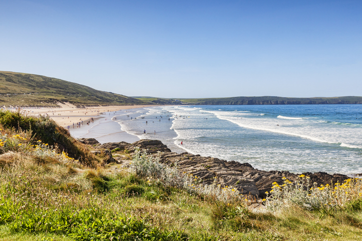 The beach at Woolacombe, North Devon, England, UK, on one of the hottest days of the year.