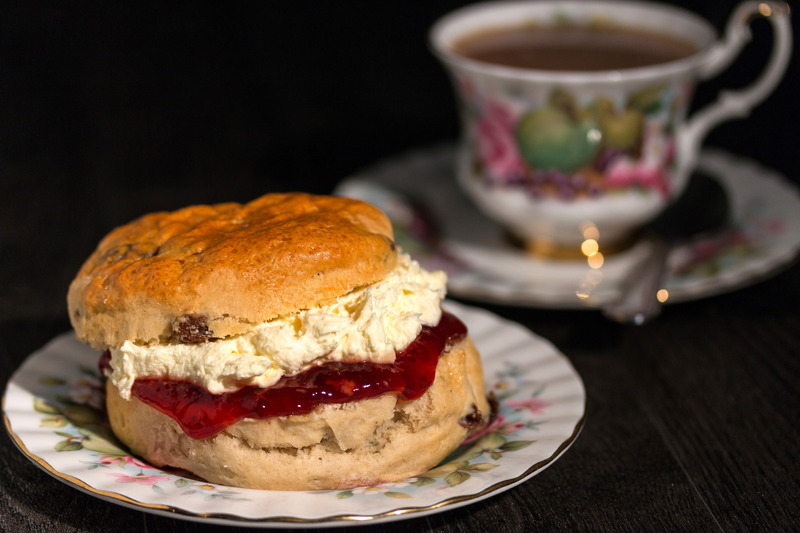 Cornish Cream Tea scone with cup of tea