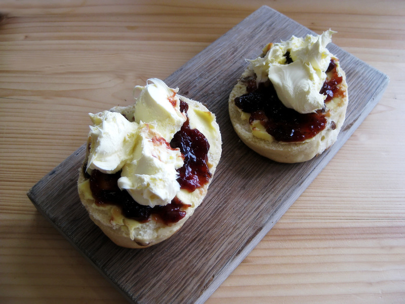 Cornish cream team on a wooden board