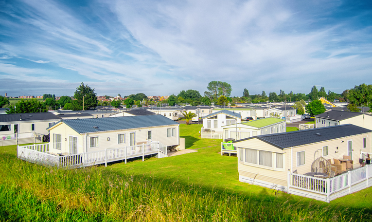 Static caravan houses in England.