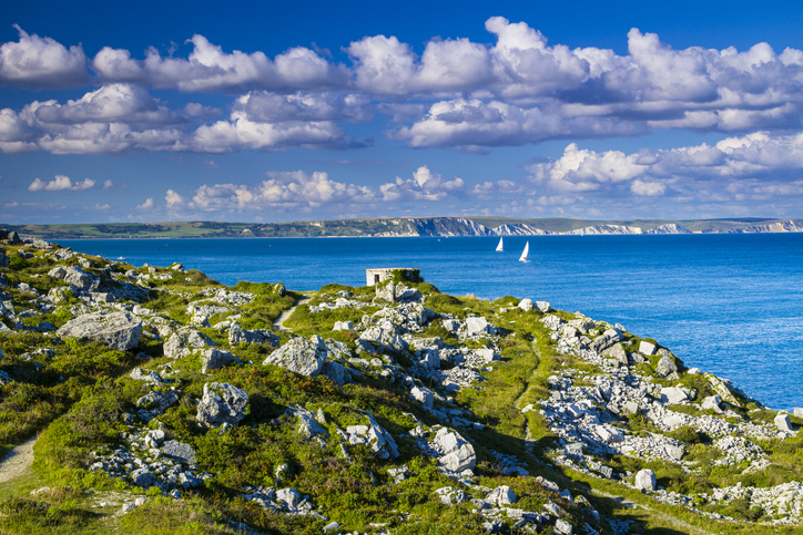 Perfect for a coastal caravan break in the UK. A walk along the Dorset coast of Cheyne Weares Portland Bill South West England early August