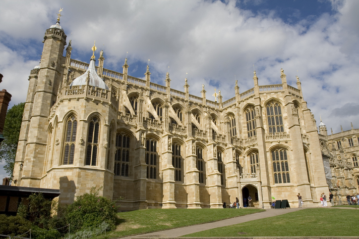 Low shot looking up at St George's Chapel, Windsor castle