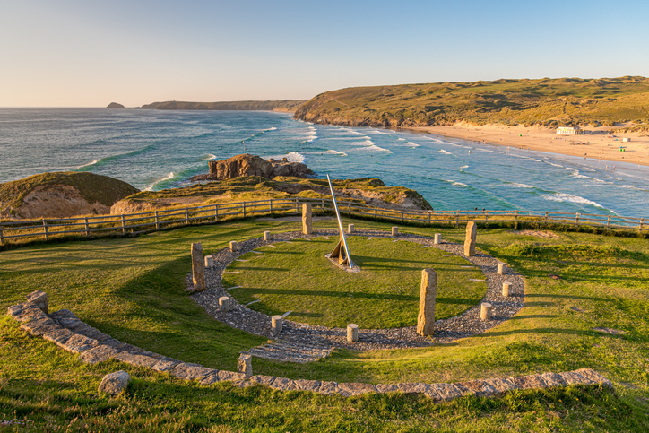 A landscape view of Perranporth, Cornwall in early summer