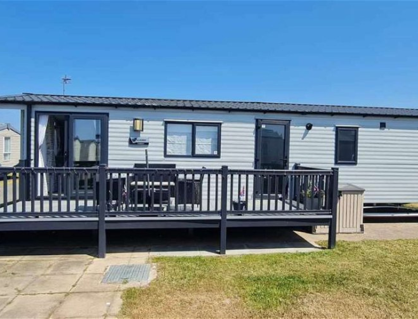 External shot of a static caravan in Lyons Robin Hood in North Wales, UK.