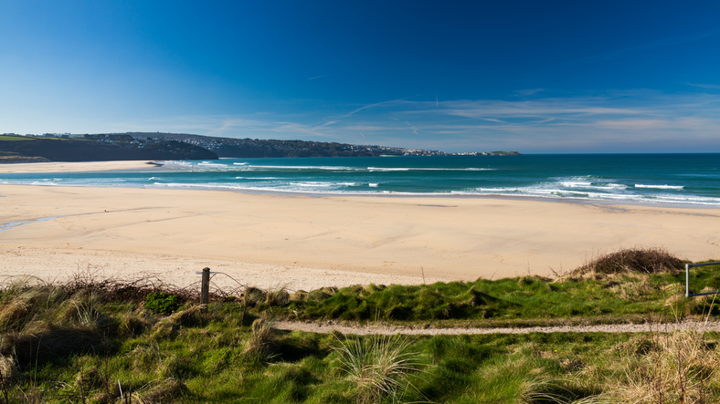 The beautiful golden sandy beach at Hayle Towans in St Ives Bay Cornwall England UK Europe