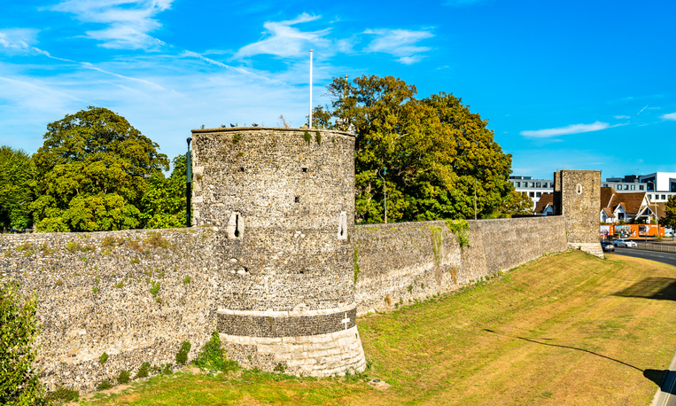 Defensive city walls of Canterbury in Kent, England