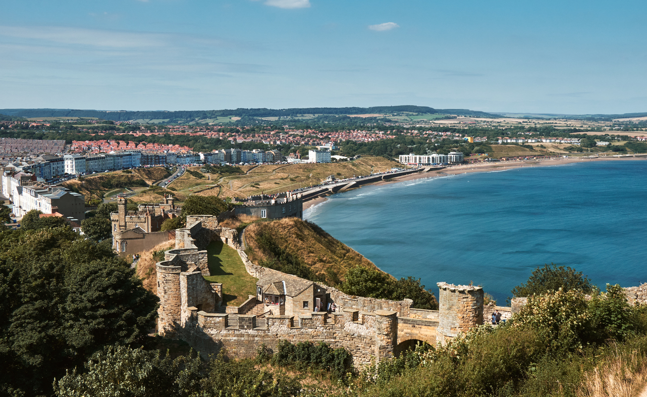 The landscape of Scarborough Castle, a former medieval Royal fortress situated at Scarborough, North Yorkshire, England