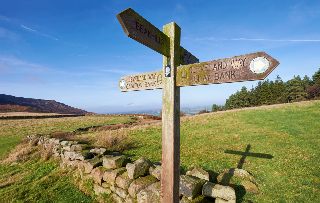 Cleveland Way Sign post for Carlton and Clay Bank, North York Moors, UK.