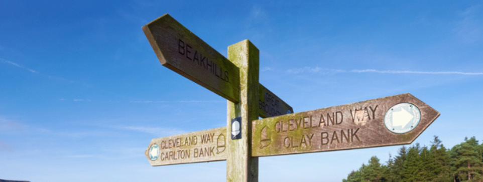 Cleveland Way Sign post for Carlton and Clay Bank, North York Moors, UK.