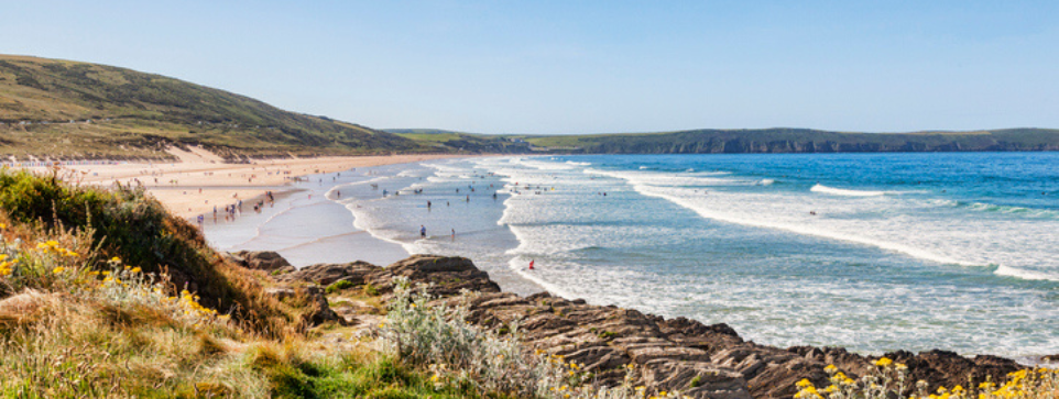 The beach at Woolacombe, North Devon, England, UK, on one of the hottest days of the year.