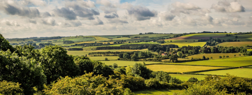 Rolling green hills under a partly cloudy sky in Lincolnshire.