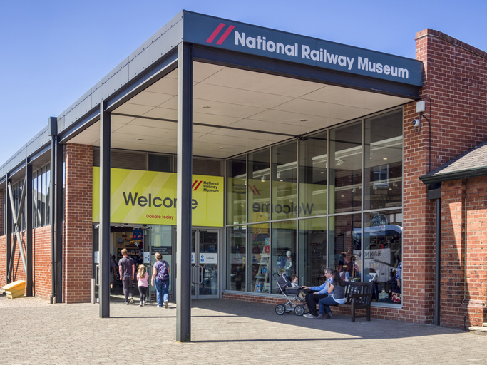 31 May 2017: York, North Yorkshire, England, UK - Visitors entering the National Railway Museum, York, North Yorkshire, England, UK.