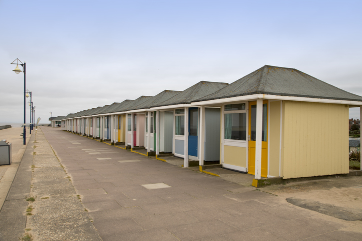 Mablethorpe, Lincolnshire, UK. June 9th 2018. Colorful beach huts on the promenade