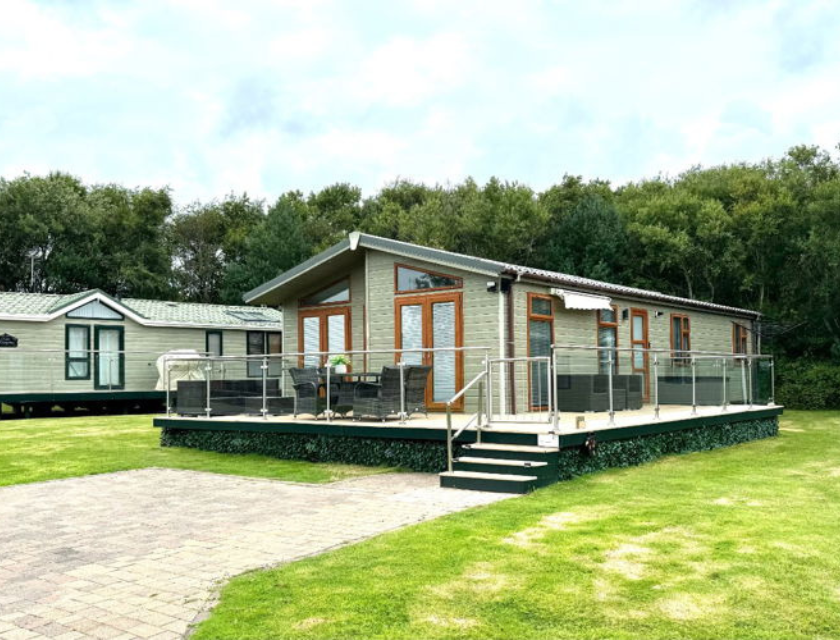 Static caravan in a peaceful location, perfect for those seeking accommodation near waterfall walks in North Wales.